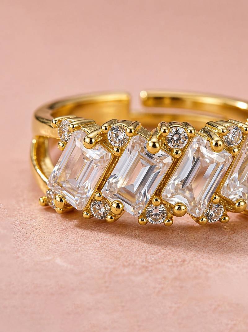 Gold cubic zirconia gold plated finger ring for women