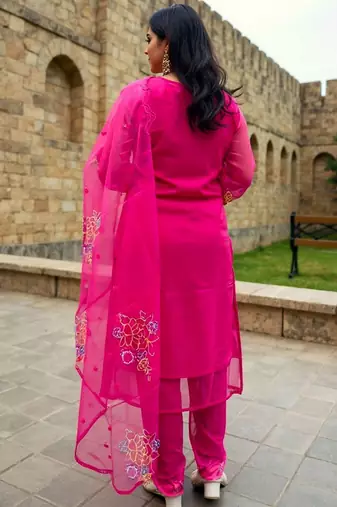 Ethnic Motifs Embroidered Round Neck Thread Work Kurta with Trousers & Dupatta