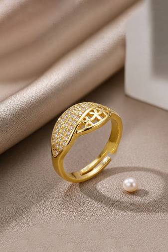 Gold cubic zirconia gold plated finger ring for women