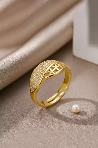 Gold cubic zirconia gold plated finger ring for women