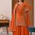 orange crep silk blend  blend  party wear embroidery sharara suit set