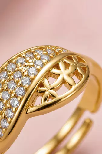 Gold cubic zirconia gold plated finger ring for women