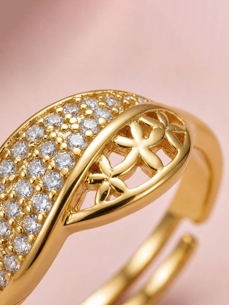 Gold cubic zirconia gold plated finger ring for women