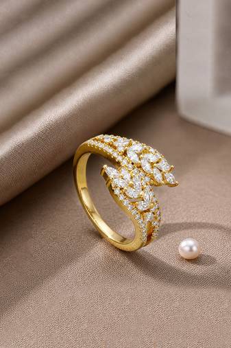 Gold cubic zirconia gold plated finger ring for women