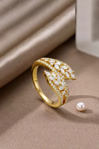 Gold cubic zirconia gold plated finger ring for women