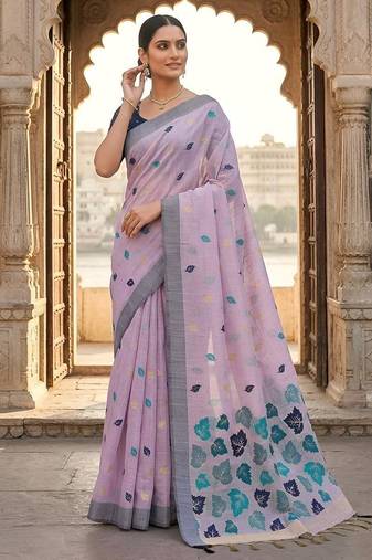 Lavender linen woven saree with blouse