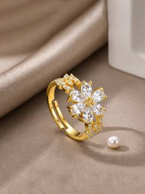 Gold cubic zirconia gold plated finger ring for women 1