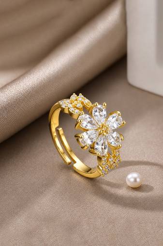 Gold cubic zirconia gold plated finger ring for women