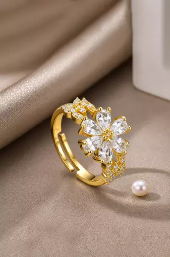 Gold cubic zirconia gold plated finger ring for women