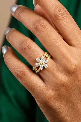 Gold cubic zirconia gold plated finger ring for women