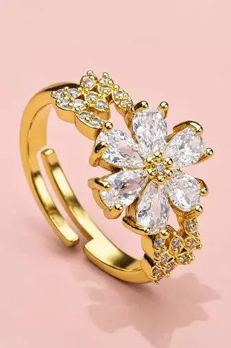 Gold cubic zirconia gold plated finger ring for women