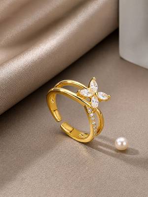 Gold cubic zirconia gold plated finger ring for women 1