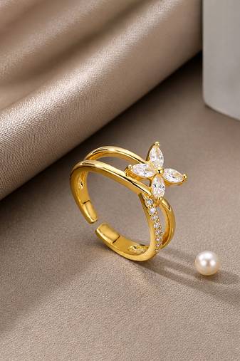 Gold cubic zirconia gold plated finger ring for women