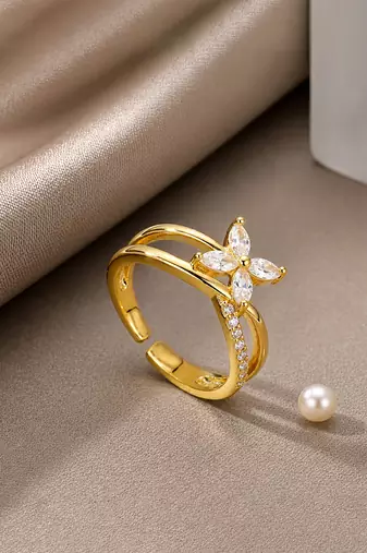 Gold cubic zirconia gold plated finger ring for women