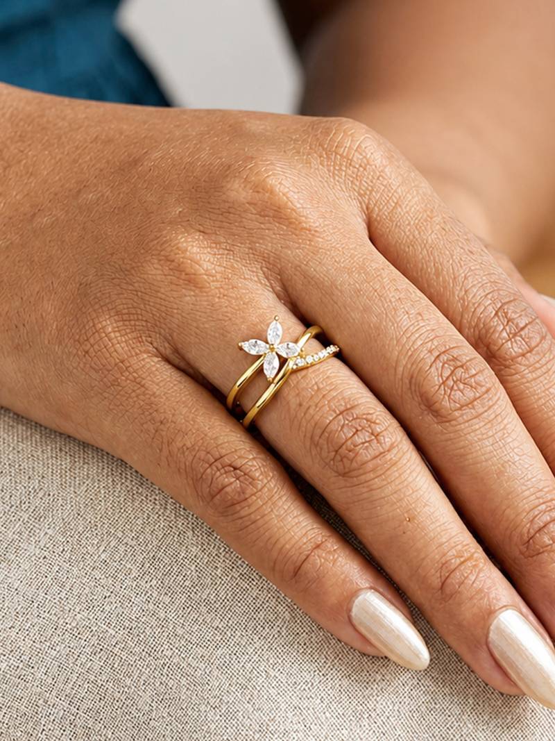 Gold cubic zirconia gold plated finger ring for women