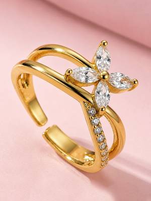 Gold cubic zirconia gold plated finger ring for women 3