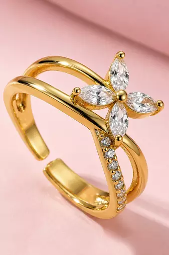 Gold cubic zirconia gold plated finger ring for women