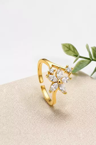 Gold cubic zirconia gold plated finger ring for women
