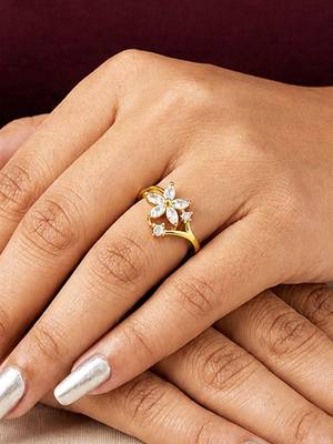 Gold cubic zirconia gold plated finger ring for women 2