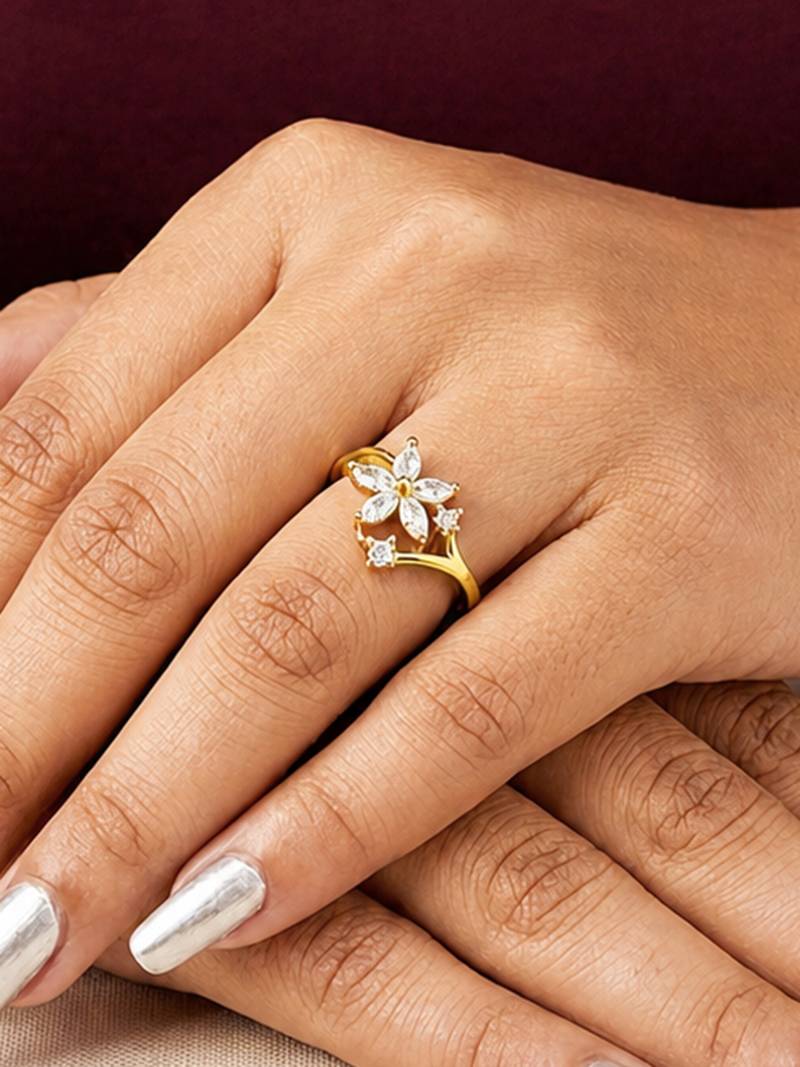 Gold cubic zirconia gold plated finger ring for women