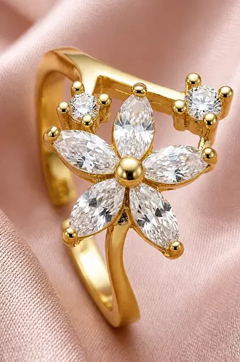 Gold cubic zirconia gold plated finger ring for women