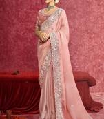 Peach casio heavy embroidery with sequince work saree with blouse