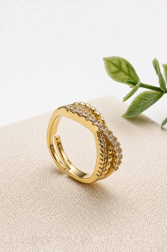 Gold cubic zirconia gold plated finger ring for women