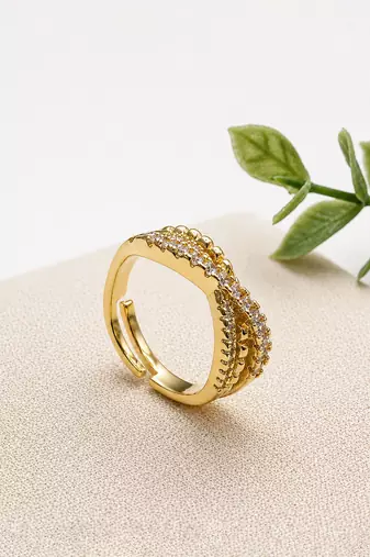 Gold cubic zirconia gold plated finger ring for women