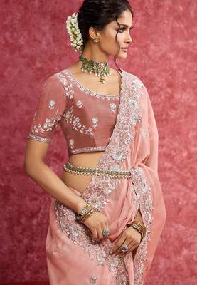 Peach casio heavy embroidery with sequince work saree with blouse 2
