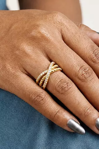Gold cubic zirconia gold plated finger ring for women