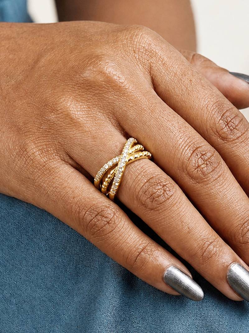 Gold cubic zirconia gold plated finger ring for women