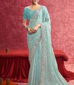Sky blue galaxy heavy embroidery with sequince work saree with blouse