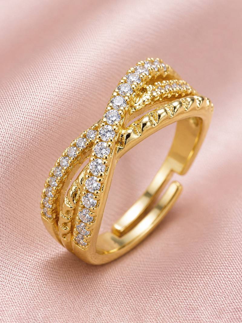 Gold cubic zirconia gold plated finger ring for women