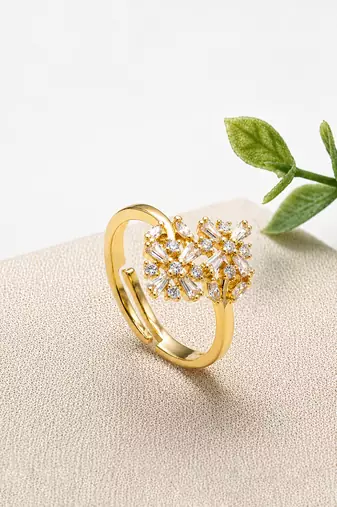 Gold cubic zirconia gold plated finger ring for women