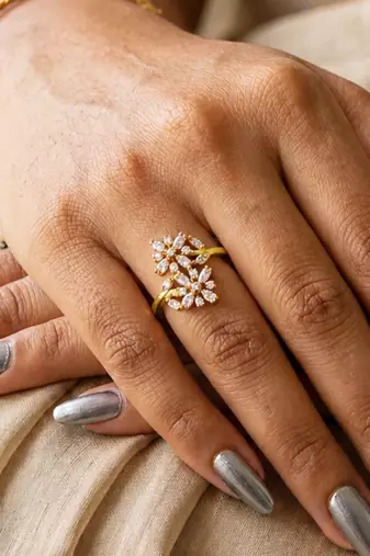 Gold cubic zirconia gold plated finger ring for women