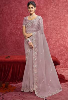 Purple banarasi heavy embroidery with sequince work saree with blouse 1
