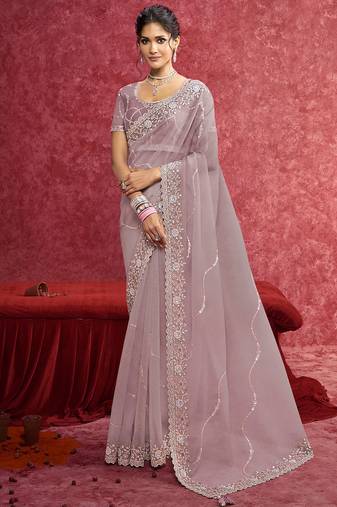 Purple banarasi heavy embroidery with sequince work saree with blouse