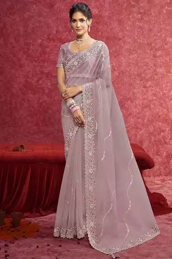 Purple banarasi heavy embroidery with sequince work saree with blouse