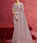 Purple banarasi heavy embroidery with sequince work saree with blouse