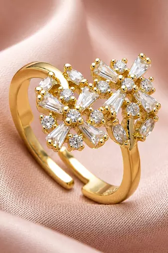 Gold cubic zirconia gold plated finger ring for women