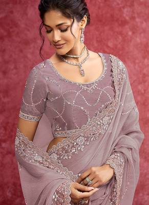 Purple banarasi heavy embroidery with sequince work saree with blouse 2