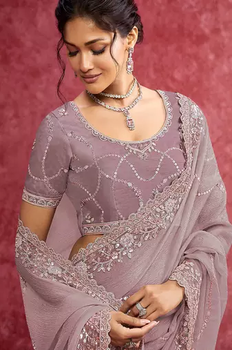 Purple banarasi heavy embroidery with sequince work saree with blouse
