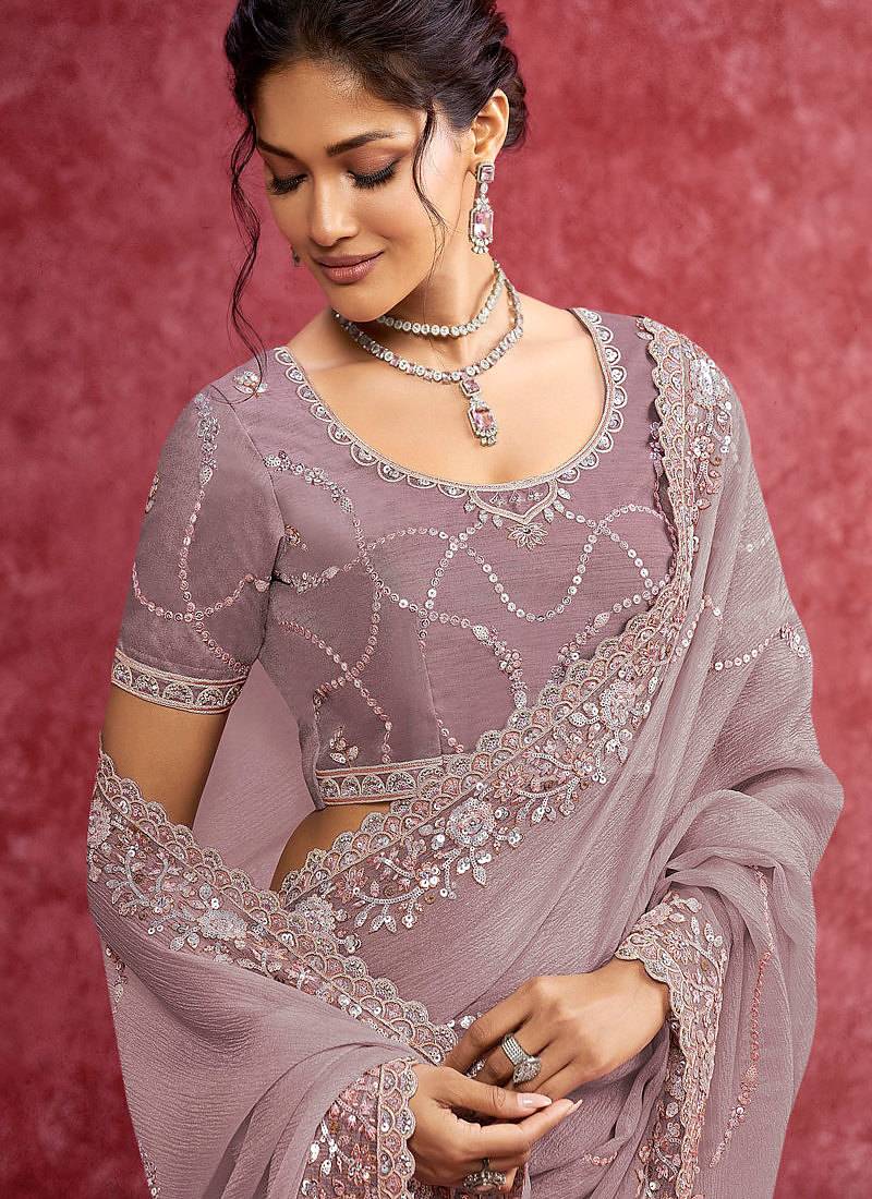 Purple banarasi heavy embroidery with sequince work saree with blouse
