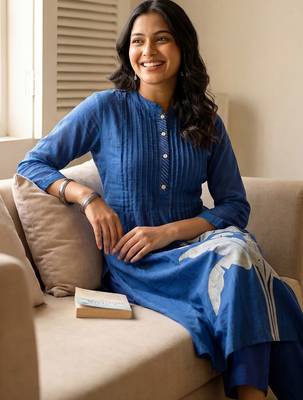 Women Floral Printed Panelled Cotton Kurta with Trousers 2