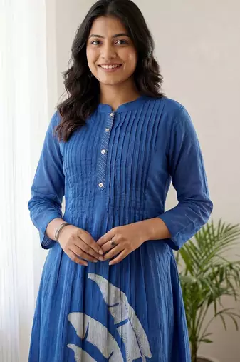 Women Floral Printed Panelled Cotton Kurta with Trousers
