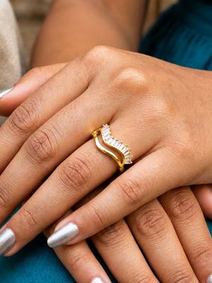 Gold cubic zirconia gold plated finger ring for women 2