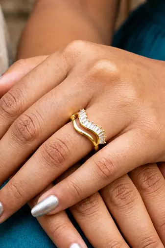 Gold cubic zirconia gold plated finger ring for women