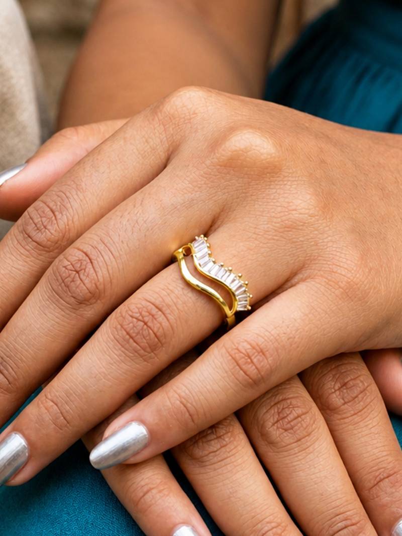 Gold cubic zirconia gold plated finger ring for women