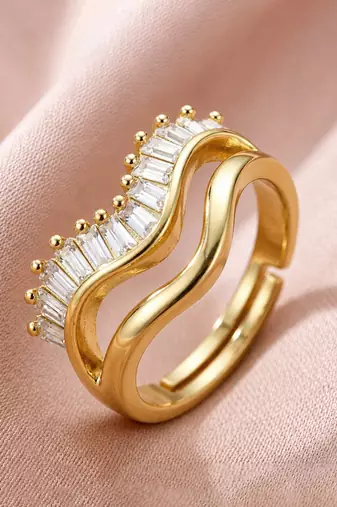 Gold cubic zirconia gold plated finger ring for women