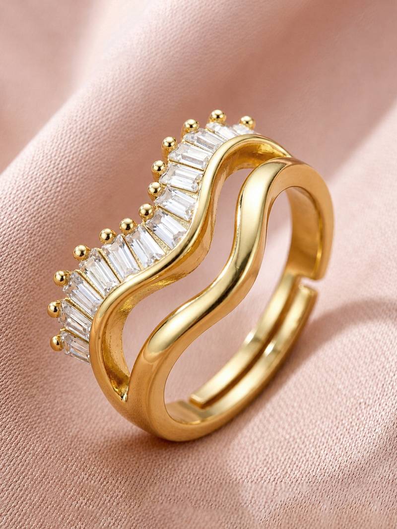 Gold cubic zirconia gold plated finger ring for women